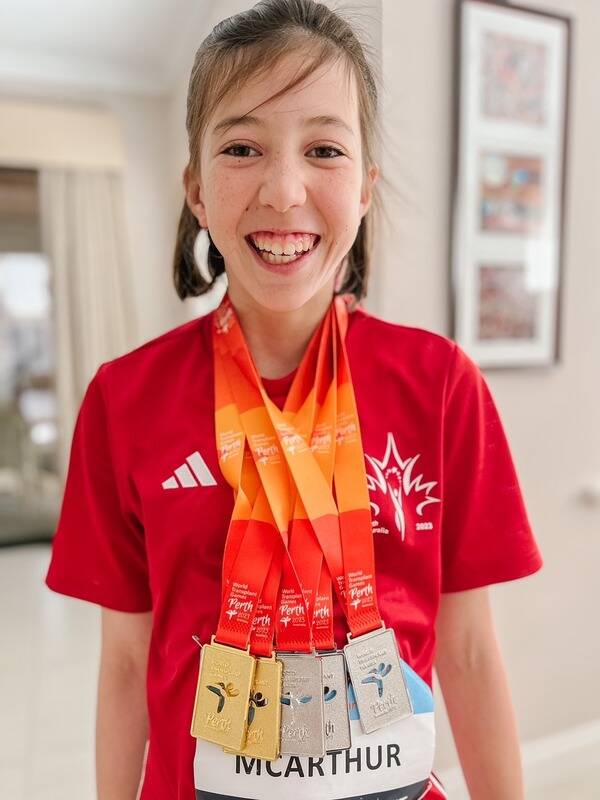 Addison won two gold and three silver medals at the World Transplant Games, a medal in each of the five events she participated in. (Kari Kylo/Contributed to Black Press Media)