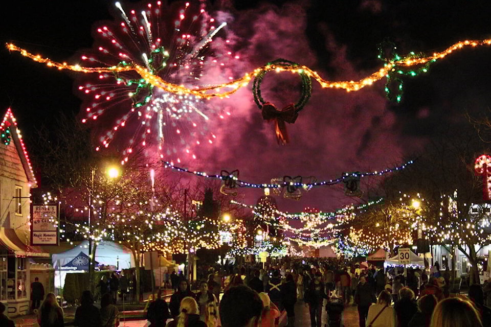 The north end of downtown Ladysmith is lit up with Festival of lights fireworks.
