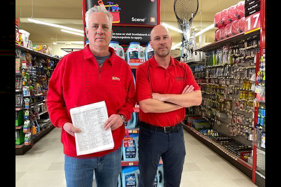 Sean and Jason Dunlop of Home Hardware are petitioning the Town of Ladysmith to delay placing a median that would prevent left hand turns. (Morgan Brayton/Chronicle)