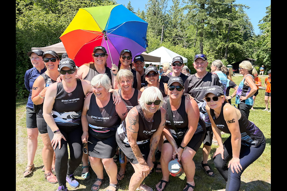 Members of Sync or Swim race hard and laugh hard at the Sproat Lake Dragon Boat Regatta on June 8. The Ladysmith-based team combines competitive spirit with camaraderie, and they’re inviting new paddlers to learn more at an info session on Monday, June 30 at 6:30 p.m. at the Fox and Hounds Pub in Ladysmith.
