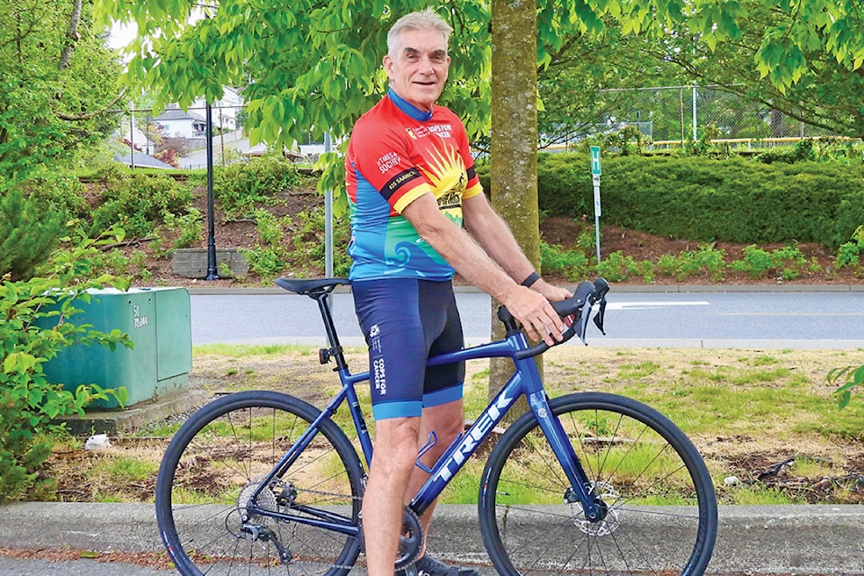 As Bruce McKenzie tells it, the 2025 Tour de Rock team refer to him as the “most experienced” and he’s not too sure if that means at 70 he’s this year’s oldest rider. The North Oyster resident and volunteer fire fighter is an avid cycler. (Duck Paterson photo)