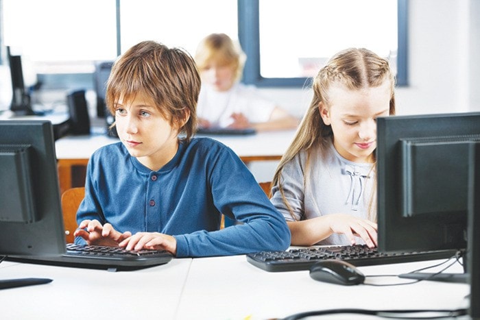 Schoolchildren Using Desktop Pc In Computer Lab