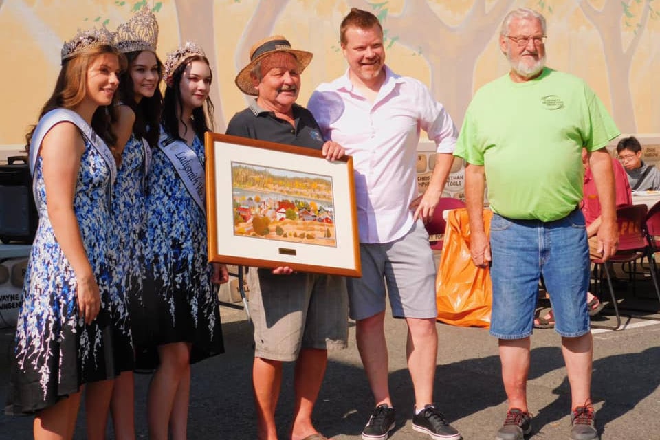 Denny Forrest named Citizen of the Year in ceremony with Ladysmith Ambassadors, Mayor Aaron Stone, and Barry Frech (Kelsey McLean photo)