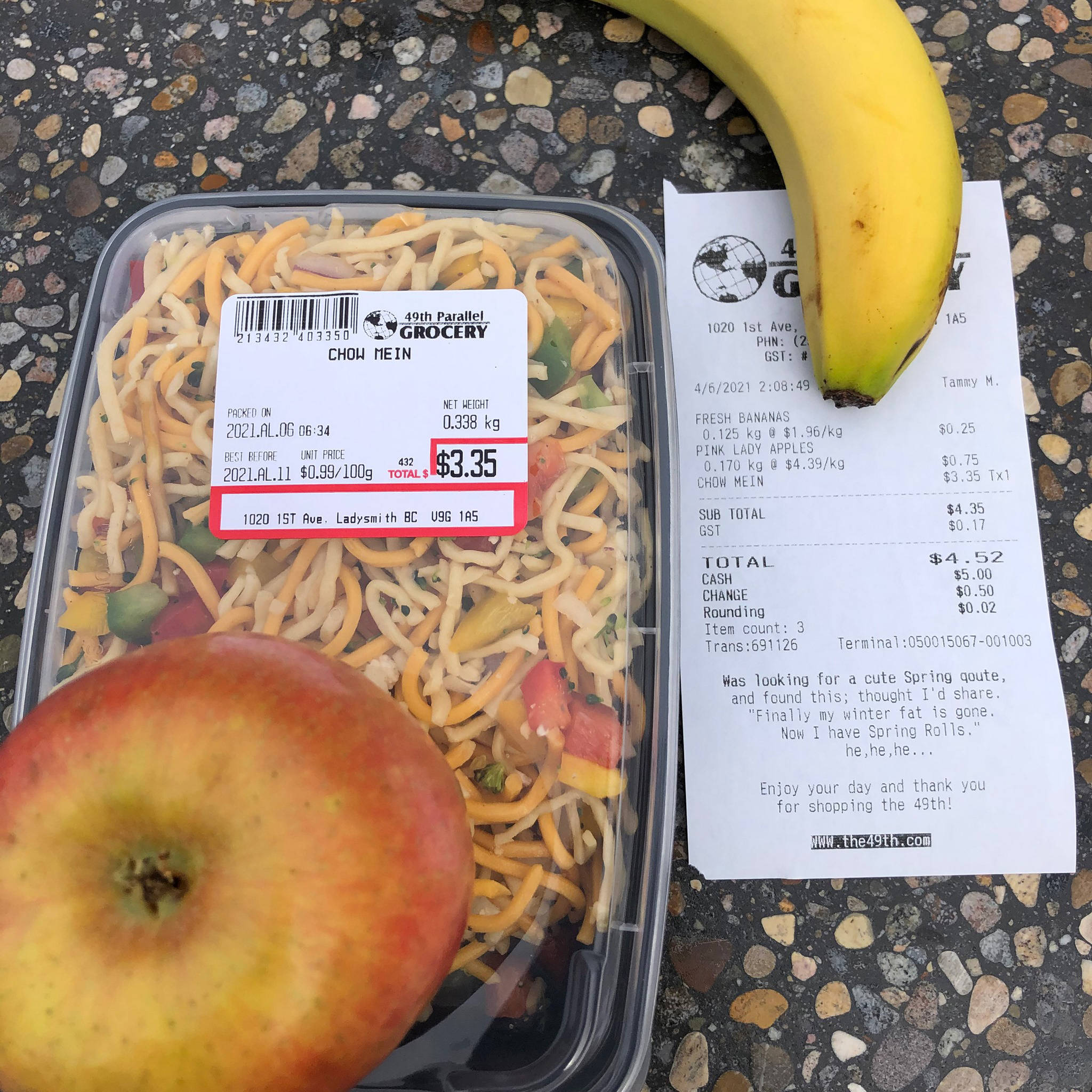 Manly ate a veggie chow mein for lunch, then an apple and a banana for dinner. (Paul Manly photo)
