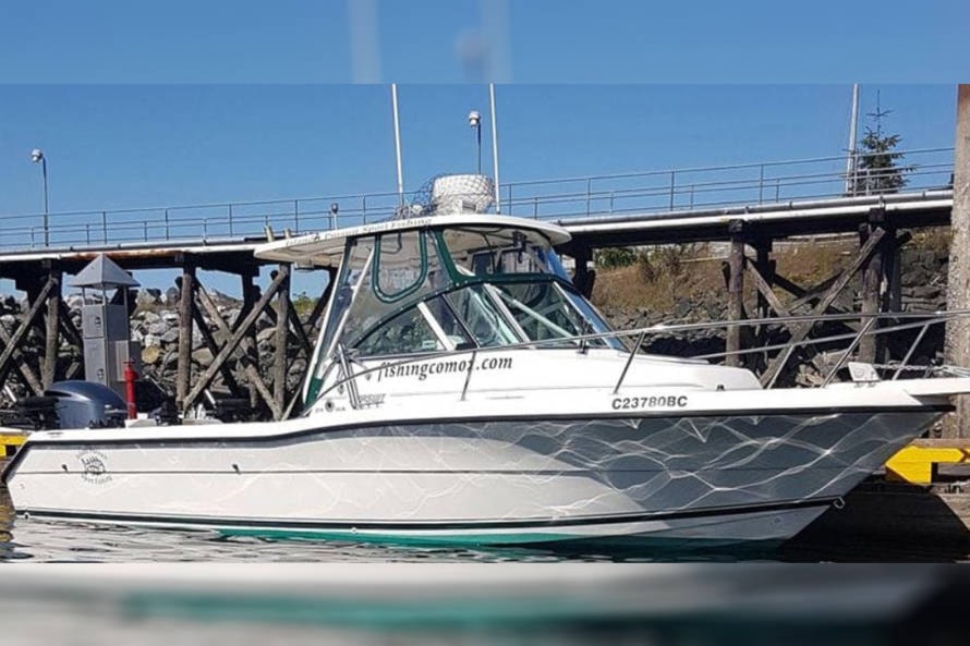 This 2470 Pursuit boat was stolen from the Comox Marina on July 26, 2021. Photo courtesy RCMP
