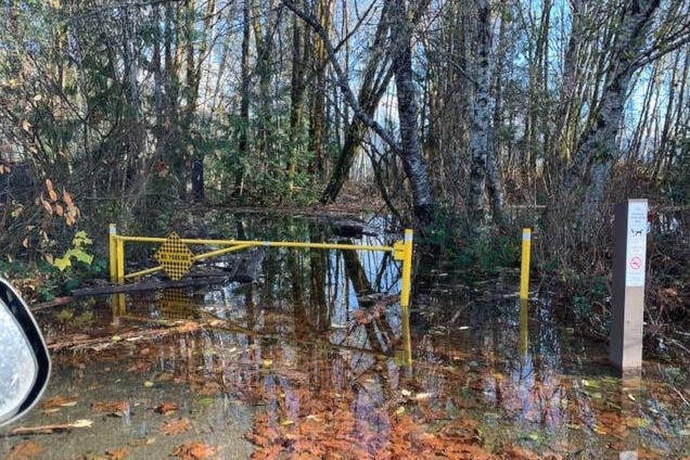 This damage to the Cowichan Valley Trail, in Lily Beach Community Park in Area F, occurred during last month’s flooding in the region. (Courtesy of CVRD)