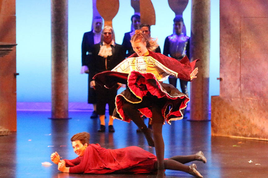 Dancers fill the roles of the menu and pieces of cutlery during the beloved song “Be Our Guest” from the Cowichan Musical Society’s production of Beauty and the Beast. (Kevin Rothbauer/Citizen)