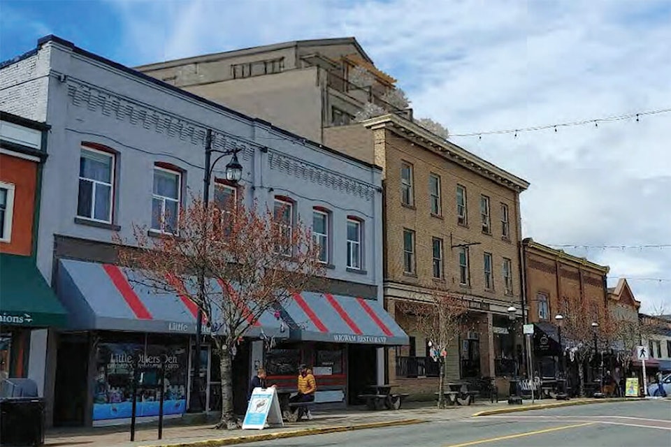 An artist’s rendering of what a reconstructed Island Hotel might look like on Ladysmith’s 1st Avenue. (AYPQ Architecture image)