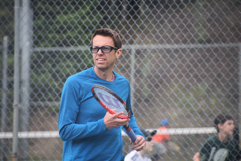 Daniel Nestor won 91 men’s doubles titles, including a gold medal at the 2000 Summer Olympics. He helped kick off the matches during the grand opening of the indoor tennis facilities at the Salmon Arm Tennis Club on Saturday. (Cameron Thomson/Salmon Arm Observer)