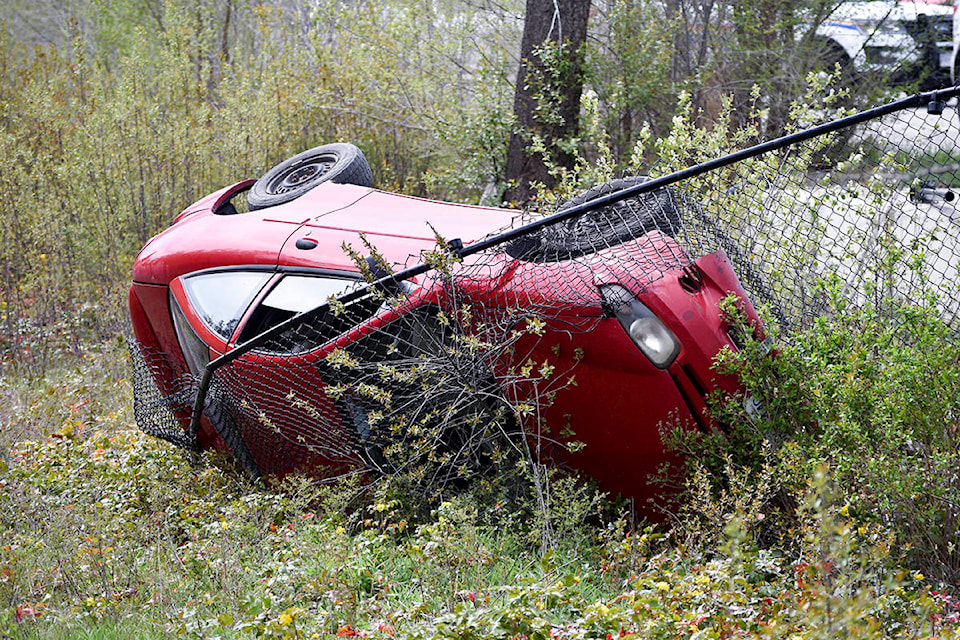 A vehicle went into a ditch after several alleged police reports claiming a female passenger was heard screaming for help on April 29, 2020. (Michael Rodriguez - Capital News)