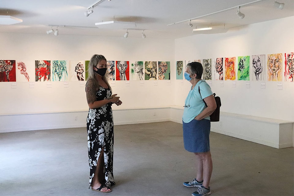Kelowna-based artist Melissa Dinwoodie created 60 paintings in 60 days during a layoff period caused by the COVID-19 pandemic, which are on display at the Caetani Cultural Centre Saturday, July 18, 2020. (Brendan Shykora - Morning Star)