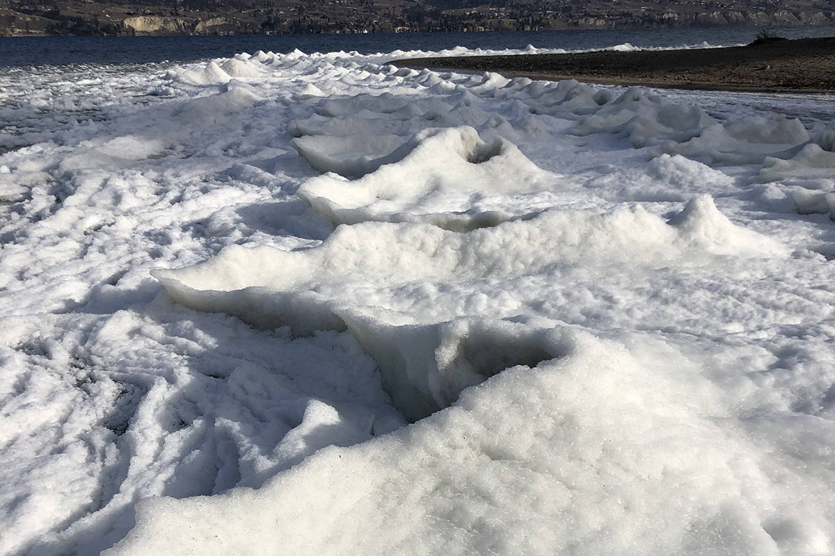Ice volcanoes have formed all along the lake shore in Summerland between Rotary beach and Peach Orchard. (Monique Tamminga Western News)