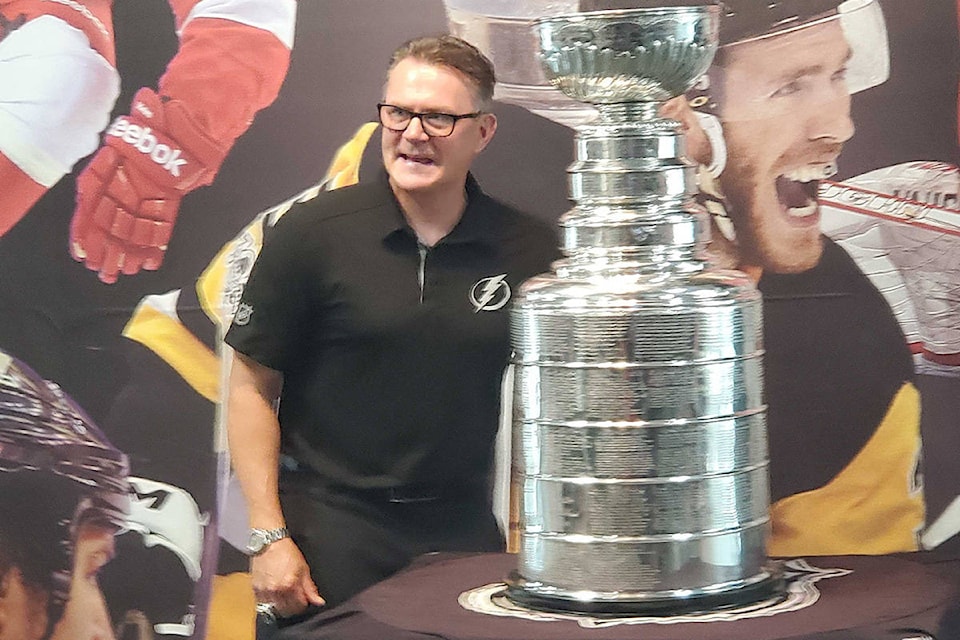 Coldstream’s Stacy Roest, the assistant general manager of the two-time, back-to-back NHL champion Tampa Bay Lightning, got to a spend a day with the Stanley Cup Wednesday, Aug. 3, as per the usual tradition with the championship trophy. He started the day with a private function at Training House in Kal Tire Place North. (Roger Knox - Morning Star)
