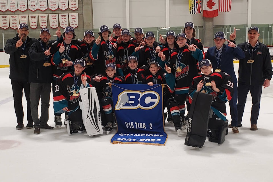 The Okanagan champion Kelowna Rockets edged the Victoria Admirals 3-2 in the gold-medal game at the B.C. Tier 2 U15 hockey championships at Kal Tire Place North in Vernon Wednesday, March 23. (Roger Knox - Black Press)