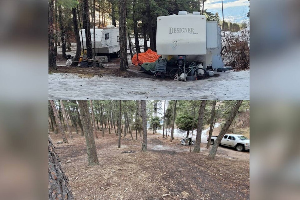 The Okanagan Forest Task Force cleaned up a year old illegal camp site in the backcountry near Bartley Rd. (OFTF/Facebook)