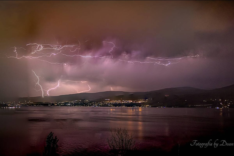 Lightning struck the Okanagan skies on Thursday, May 19. (Dean Pratley/Facebook)