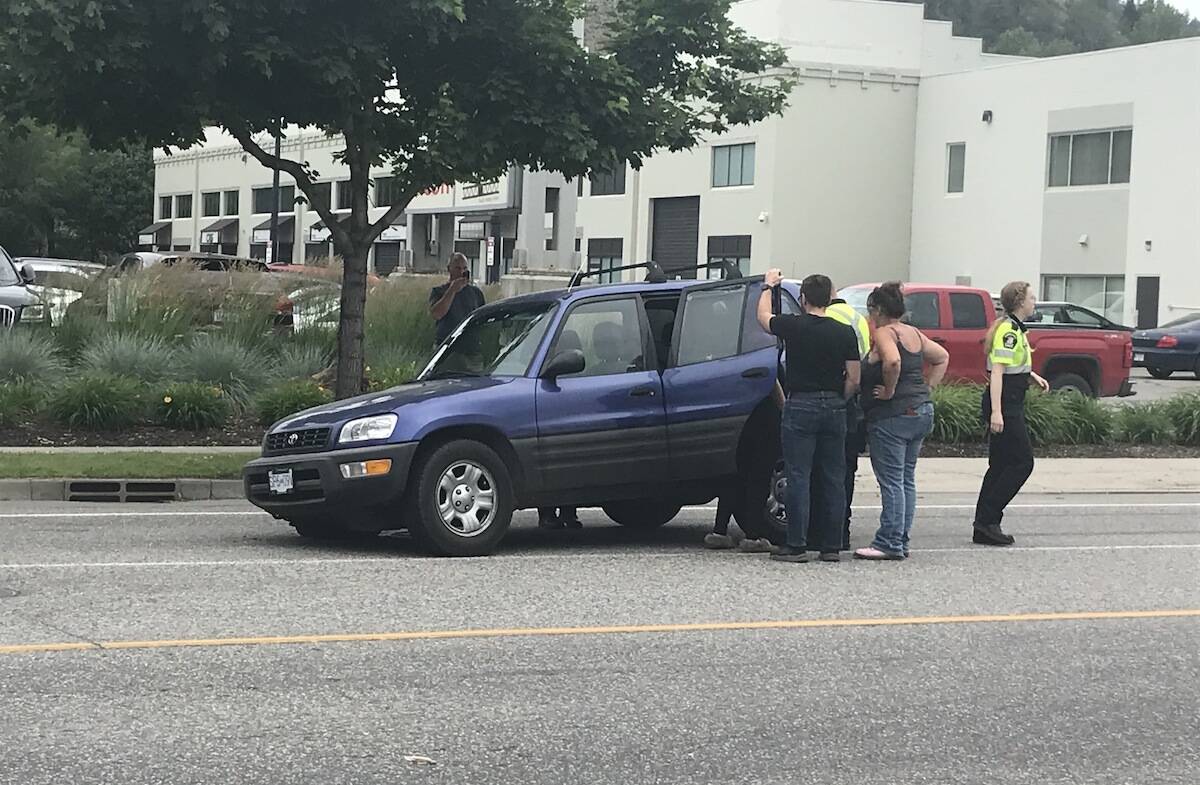 Multiple cars were involved in a collision near Hwy. 33 and Enterprise Way on the morning of June 9. (Jake Courtepatte/Capital News)