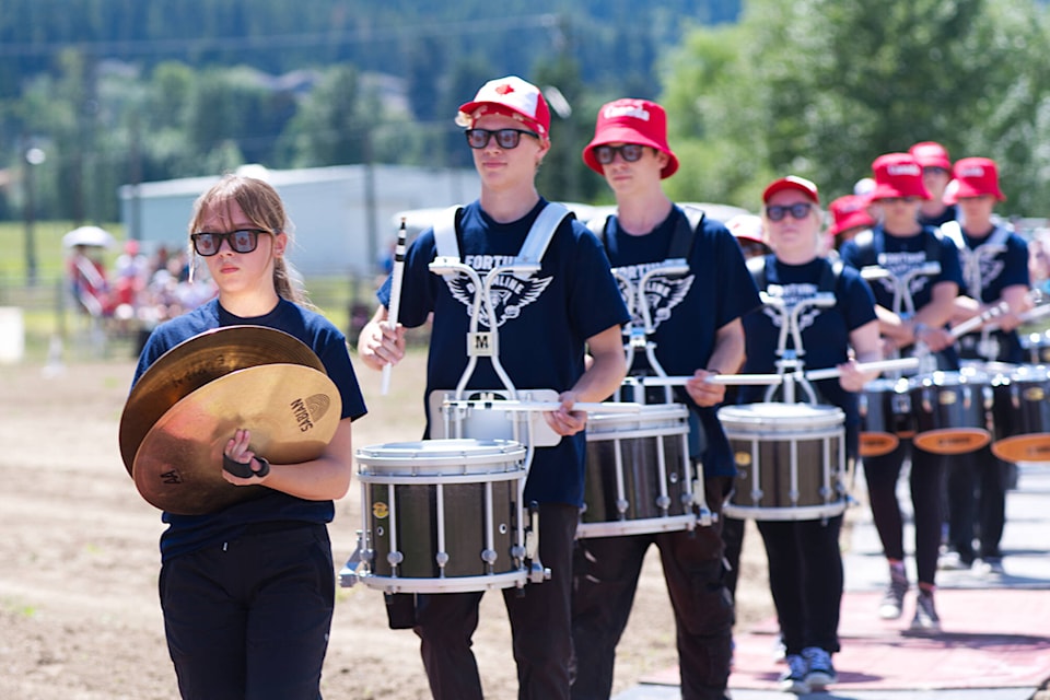 The A.L. Fortune Drumline welcome the crowd with their opening performance for the Canada Day RCMP Musical Ride show at the Salmon Arm Fairgrounds on July 1, 2023. (Lachlan Labere-Salmon Arm Observer)