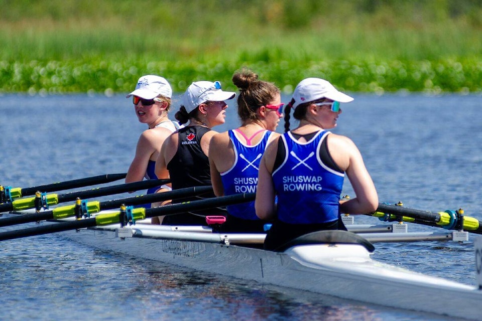The B.C. Champion U17 womens 4x crew (left to right – Sierra Munroe, Kiersten Bereska, Aida Mills and Heidi Miege) after winning the final. (Contributed)