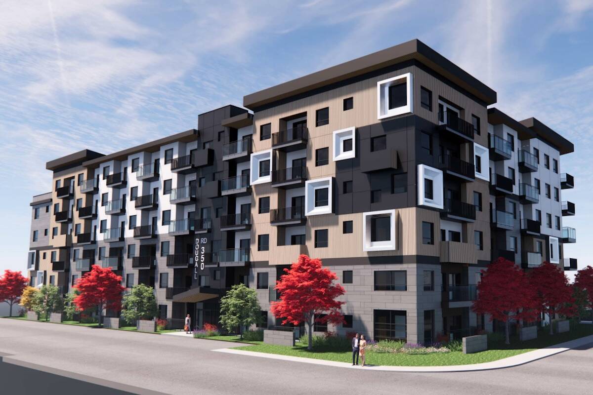 Conceptual rendering of housing development proposed for 385-405 Leathead Road and 530-540 Dougal Road North. (Photo contributed)