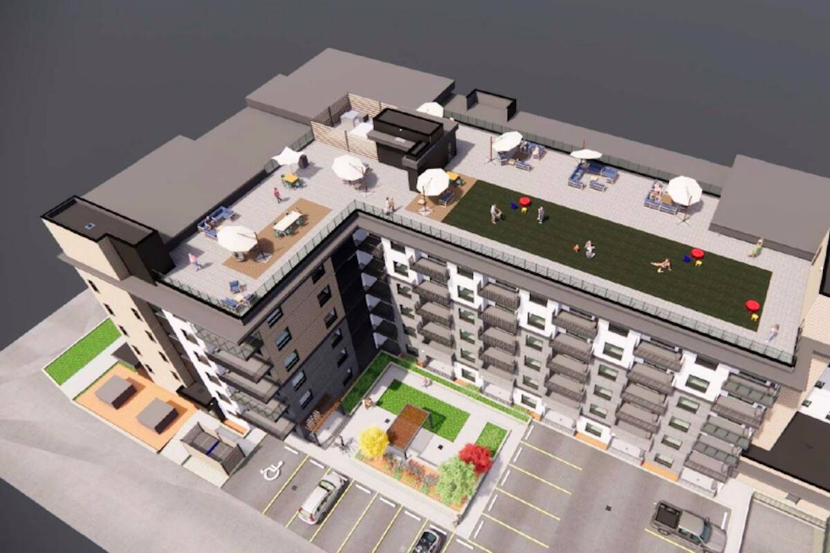 Conceptual rendering of housing development proposed for 385-405 Leathead Road and 530-540 Dougal Road North. (Photo contributed)