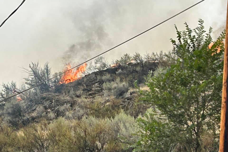 Sandra Tanemura Nelson captured these flames from her backyard on Kootenay Street. (Facebook)