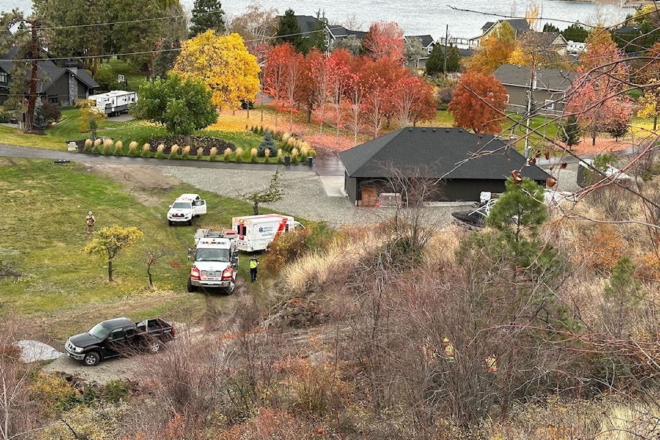 A car drove over an embankment in Lake Country on Nov. 4, 2024. 