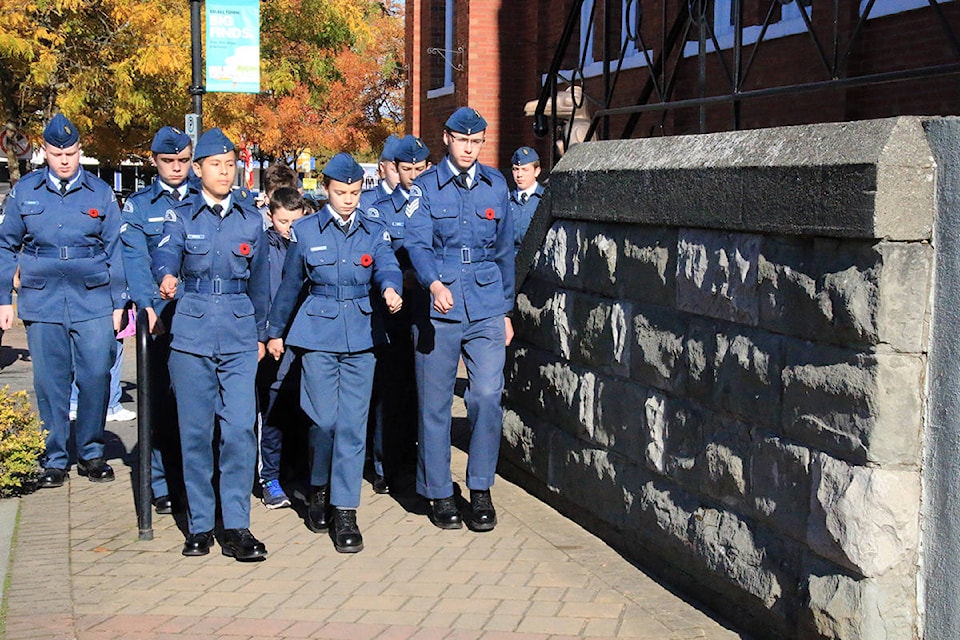 Air cadets march to Legion Poppy Flag raising ceremony on Oct. 29. (Lexi Bainas/Citizen)