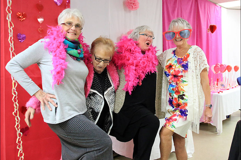 Penny Repesse, Ann Parr, Nancy Stevens, and Deborah Kerr kick up their heels at the Sweethearts Dance in Lake Cowichan. (Lexi Bainas/Gazette)