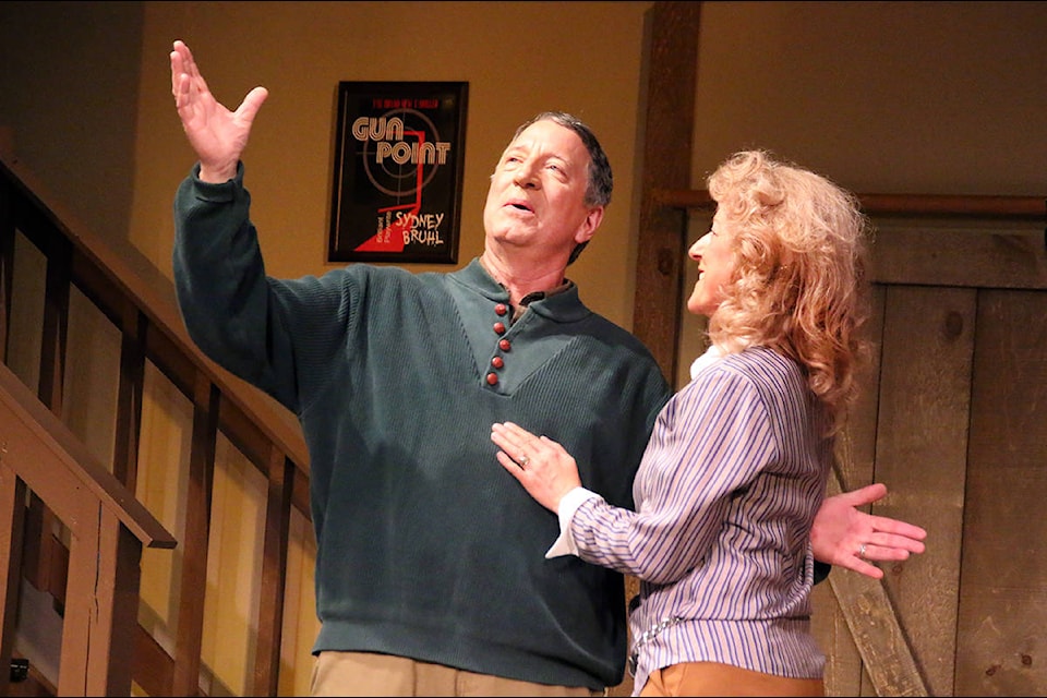 Sydney (Keith Simmonds) tells his wife, Myra (Angie Brockhurst), that they could live the glamorous life again if they had that play, ‘Deathtrap’. (Lexi Bainas/Citizen)