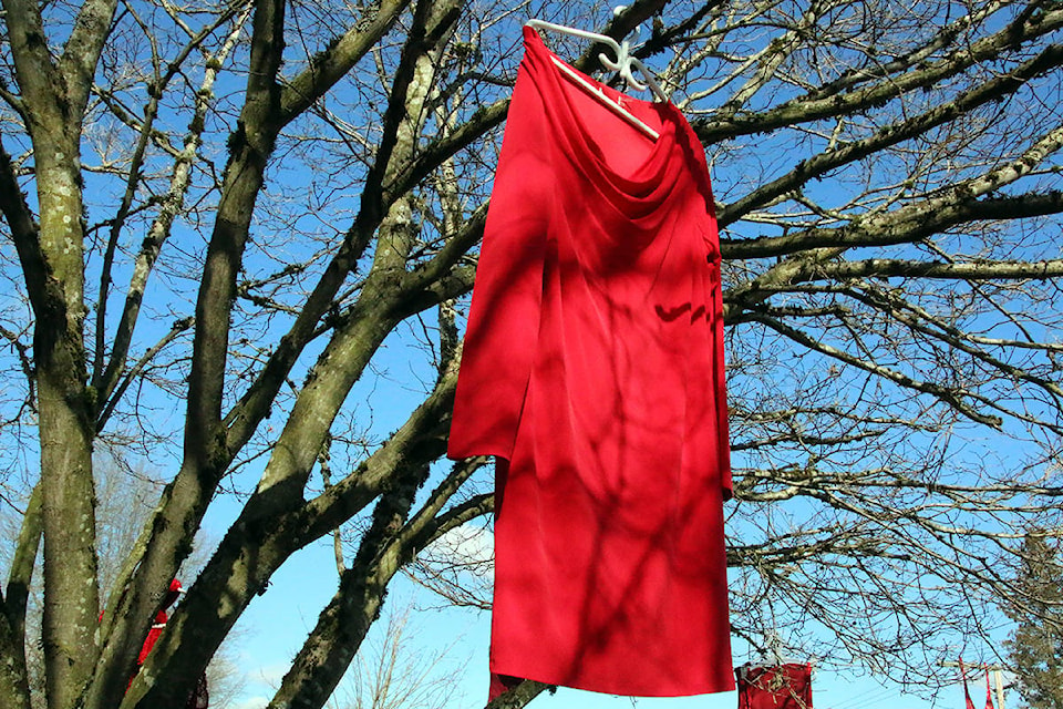 The annual red dress event in Duncan offers a mute appeal to passersby to remember Canada’s murdered and missing women. (Lexi Bainas/Citizen)