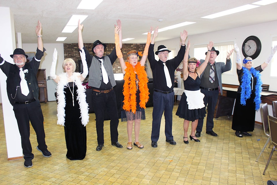 The cast of Mugsy’s Grand Opening, the latest production of Chemainus’ Dawn Adams, from left includes: George Piercey, Linda, Henry Wheat, Carie Saville, Rick Bayley, Donna McCasky, Rev. Keith Simmonds and Donna Phalen. (Photo by Don Bodger)