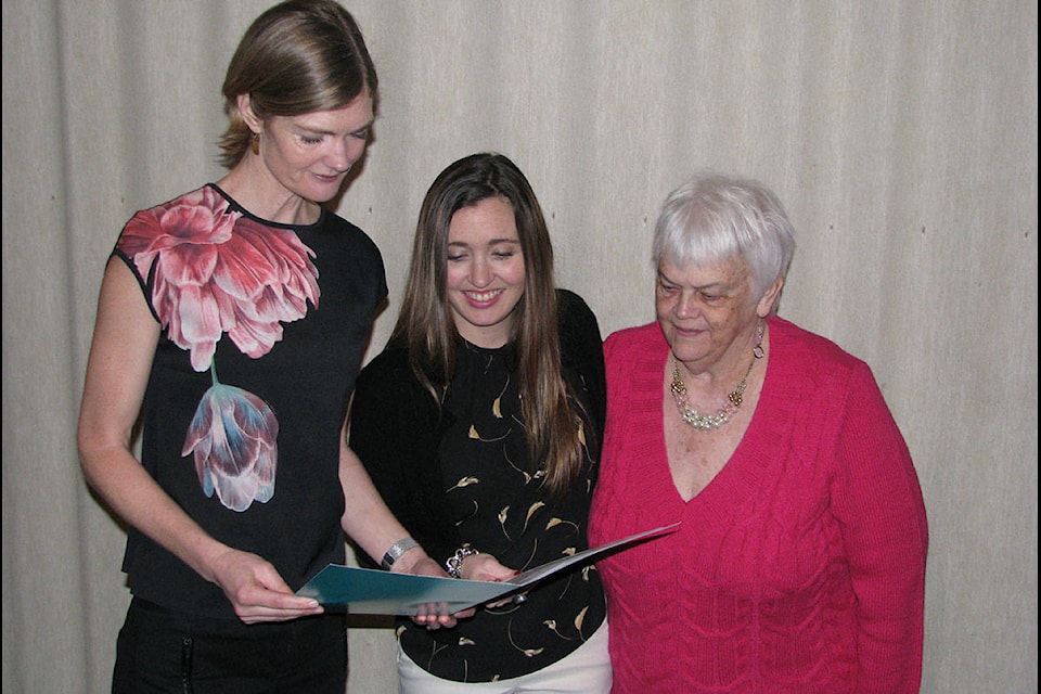 Dr. Fiona Liston, Aimee Sherwood (executive director for the Cowichan District Hospital Foundation) and Linda Zabok (first vice-president of the Auxiliary to Cowichan District Hospital) reviewed information on new hysteroscopy equipment. (submitted)