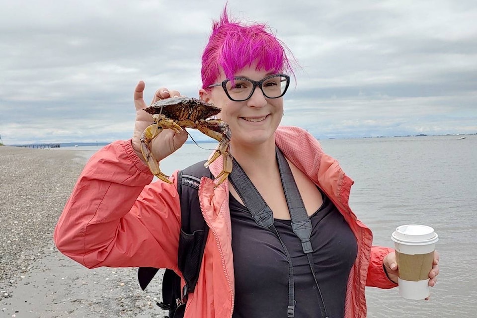 Biologist Lori Schlechtleitner holds a crab native to the Surrey shoreline. (Contributed photo)