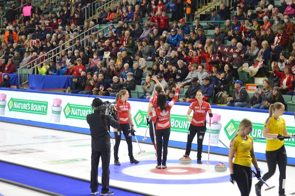 Team Canada shows their appreciation to the crowd after defeating Sweden on Wednesday, March 24. (Cassidy Dankochik Photo - Quesnel Cariboo Observer)