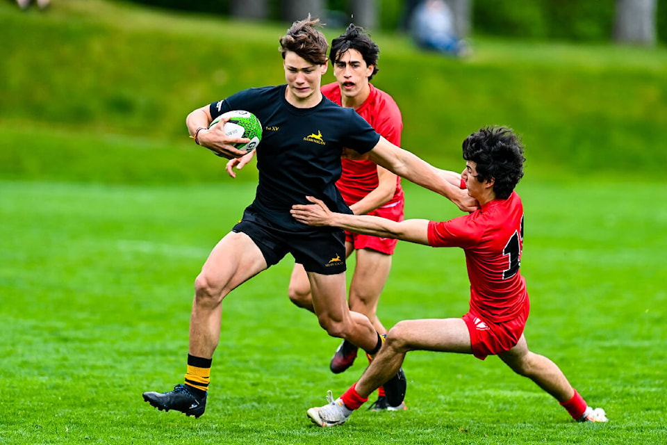 Shawnigan Lake School’s 1st XV takes on St. George’s School in a rematch of the 2019 AAAA rugby championship. (Arden Gill/Shawnigan Lake School)