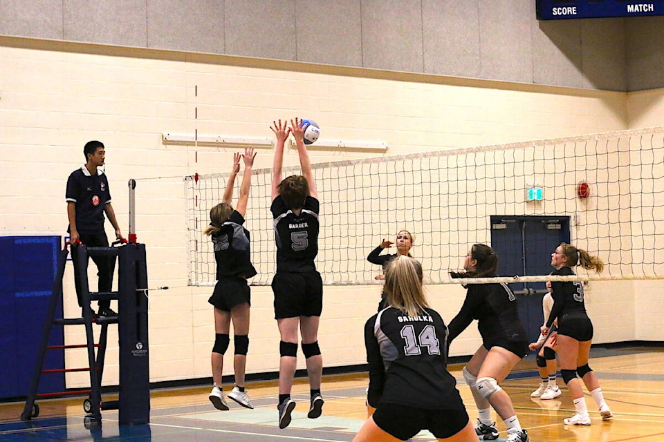 The Lake Cowichan School senior girls volleyball team competed against Nanaimo Christian School during a 16-team senior girls volleyball tournament hosted by Duncan Christian and Cowichan Secondary last weekend. Nanaimo Christian School won the match. (Sarah Simpson/Gazette)