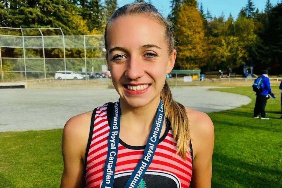 As a member of the Prairie Inn Harriers running club — Alexa Dow took the BC Provincial Cross Country Championship title for her age group in South Surrey. (Submitted)