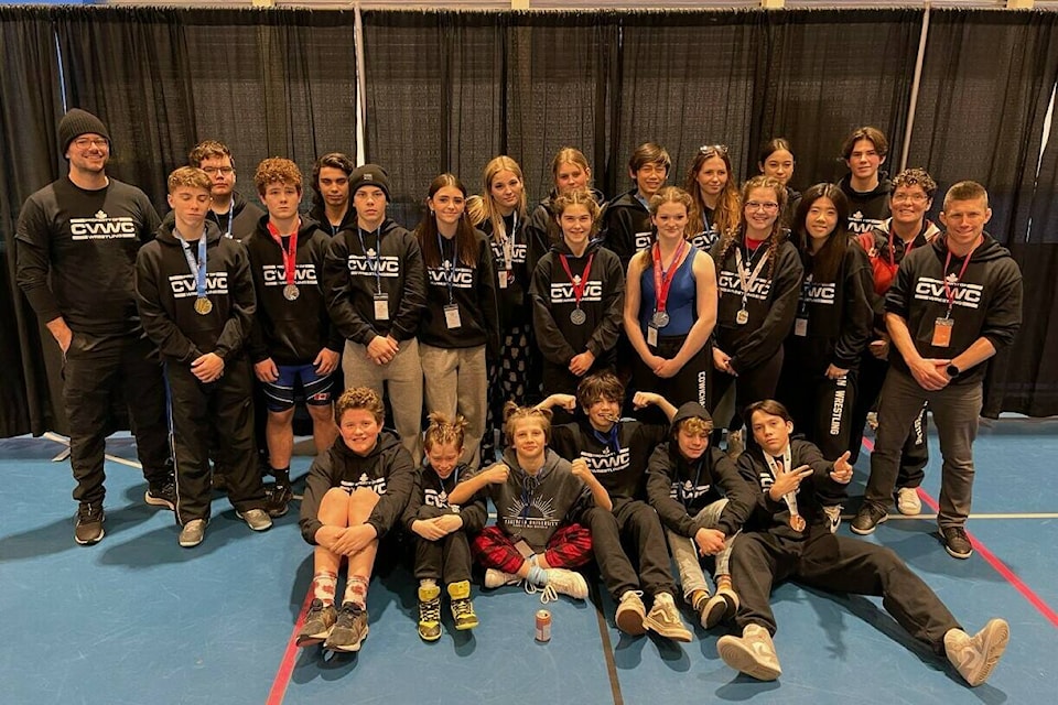 The Cowichan Valley Wrestling Club took 23 wrestlers to the Western Canada Wrestling Club Championships at the Richmond Oval the weekend of Jan. 20. (Courtesy of Nick Zuback)