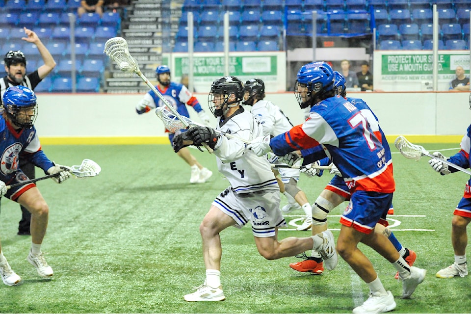 The 91ԭ Thunder were 7-6 winners over the Maple Ridge Burrards Aug. 12, taking the Western Lacrosse Association best-of-five semi-final series 3-1 to advance to the WLA Finals