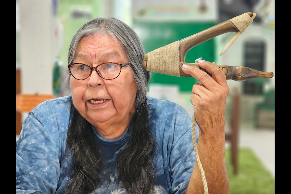 Kwantlen elder Karen Gabriel displayed Indigenous tools Sunday at Campbell Valley Regional Park 