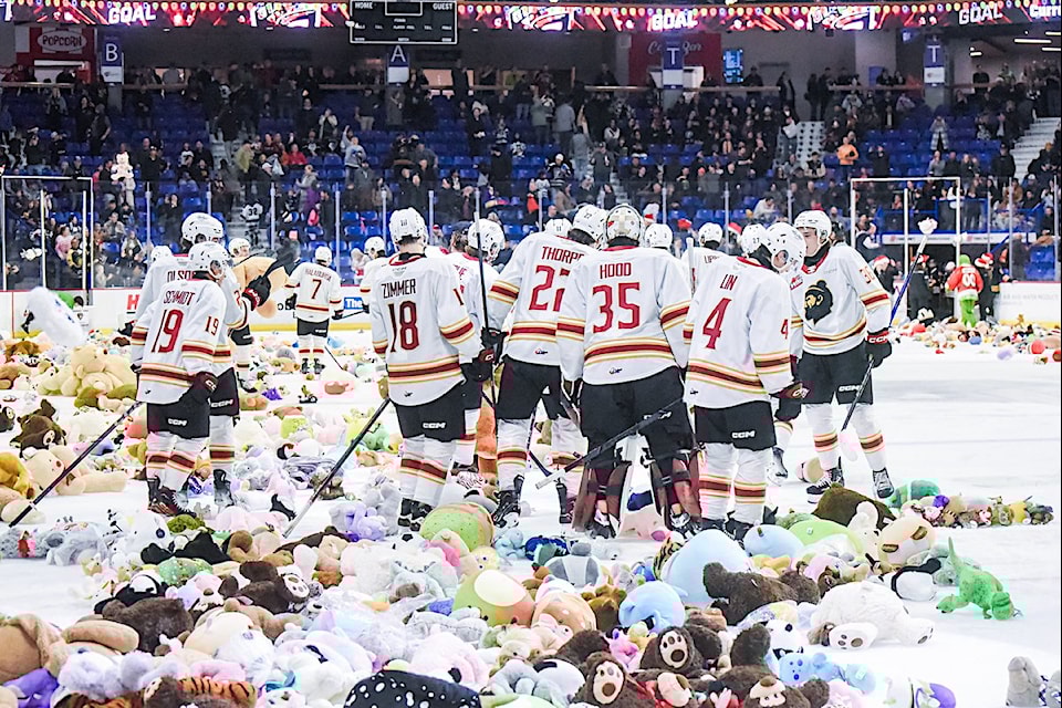 Saturday's teddy bear toss almost didn't happen  as scheduled on Saturday, Dec. 14 at the 91ԭ Events Centre due to a windstorm that knocked out electricity and also delayed the arrival of the Victoria Royals.