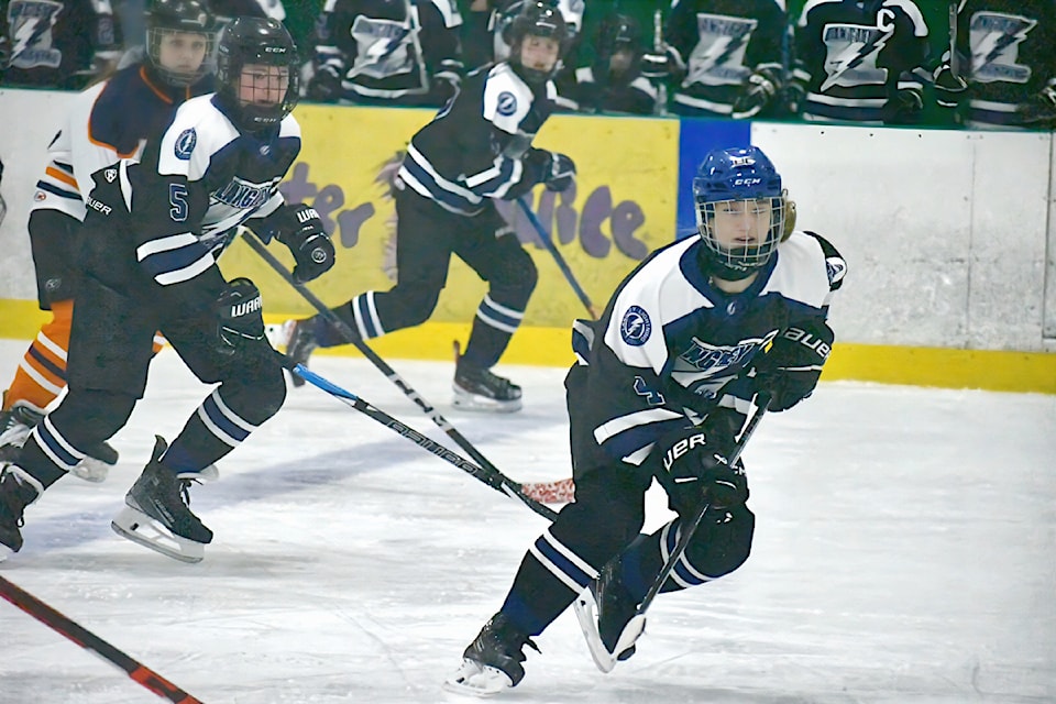 91ԭ Lightning were playing Kamloops on Sunday, Dec. 29 as 750 kids and 55 teams competed in the Angels On Ice girls' hockey tournament hosted by the 91ԭ Girls Ice Hockey Association at the Sportsplex.