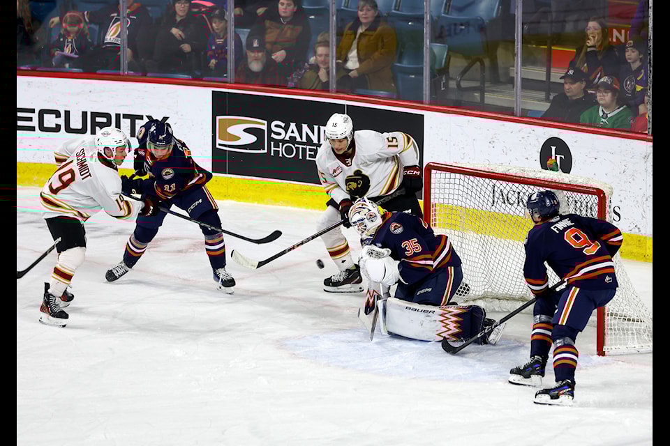 Cameron Schmidt scored his 25th goal of the season 1:08 into overtime on Friday night, Dec. 27 to lift the Vancouver Giants past the Kamloops Blazers 4-3 at the Sandman Centre.