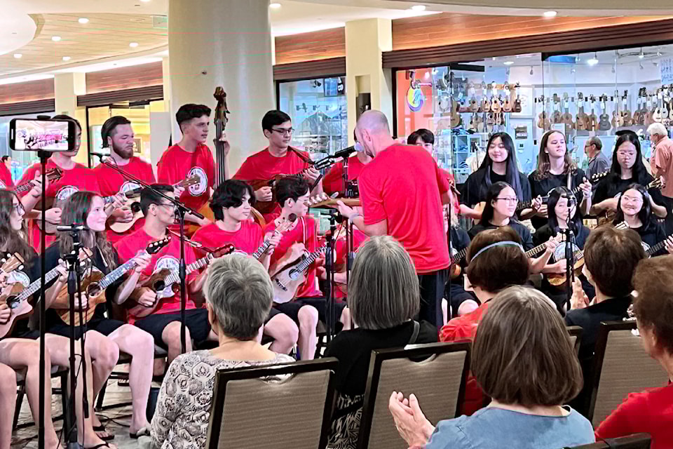Twenty-seven members of the senior A 91ԭ ukulele ensemble recently spent a week in Waikiki, performing eight shows over seven days. Now, the local music association is gearing up for a camp, then a trip to L.A. to perform. 