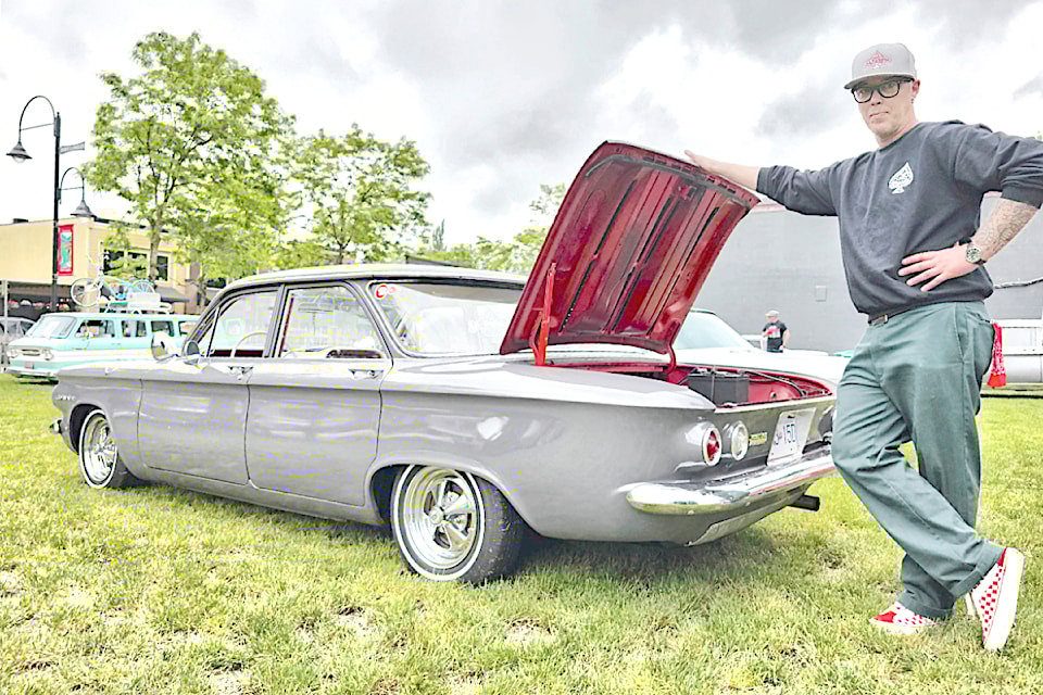 Murrayville resident Mark McKim describes his 64-year-old Corvair as a 'summer daily driver.' Fans of the rear-engined sedans displayed their cars in Fort 91ԭ on Sunday, June 2.