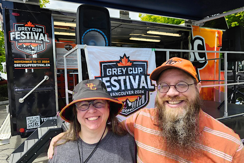 B.C. Lions season ticket holders Lisa and Rex Bohachewski came in from Abbotsford to catch up with the Grey Cup Festival Tour of B.C. that rolled into 91ԭ on Saturday, June 29. 