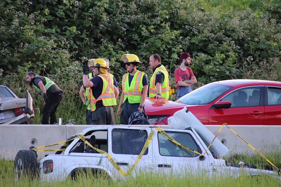 A six-car crash on Hwy. 1 near 264th drew multiple police, fire and ambulance crews
