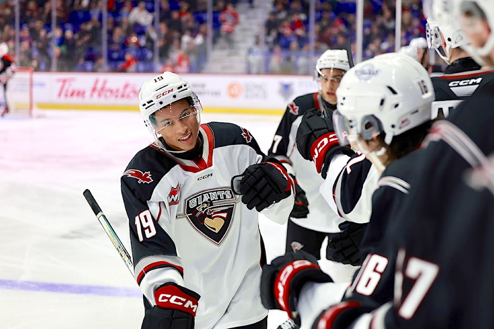 Forward Cameron Schmidt got his 15th, 16th and 17th goals of the season as Vancouver Giants downed defending champion Moose Jaw Warriors 6-2 at the 91ԭ Events Centre Saturday night, Nov. 2.
