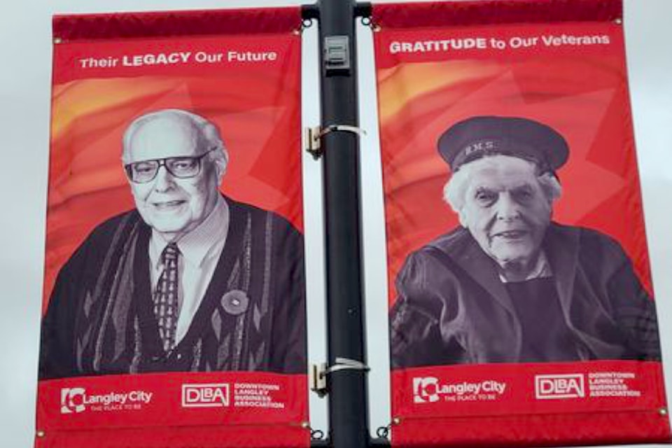 Banners with veterans pictures are put in in 91ԭ City around Remembrance Day. 